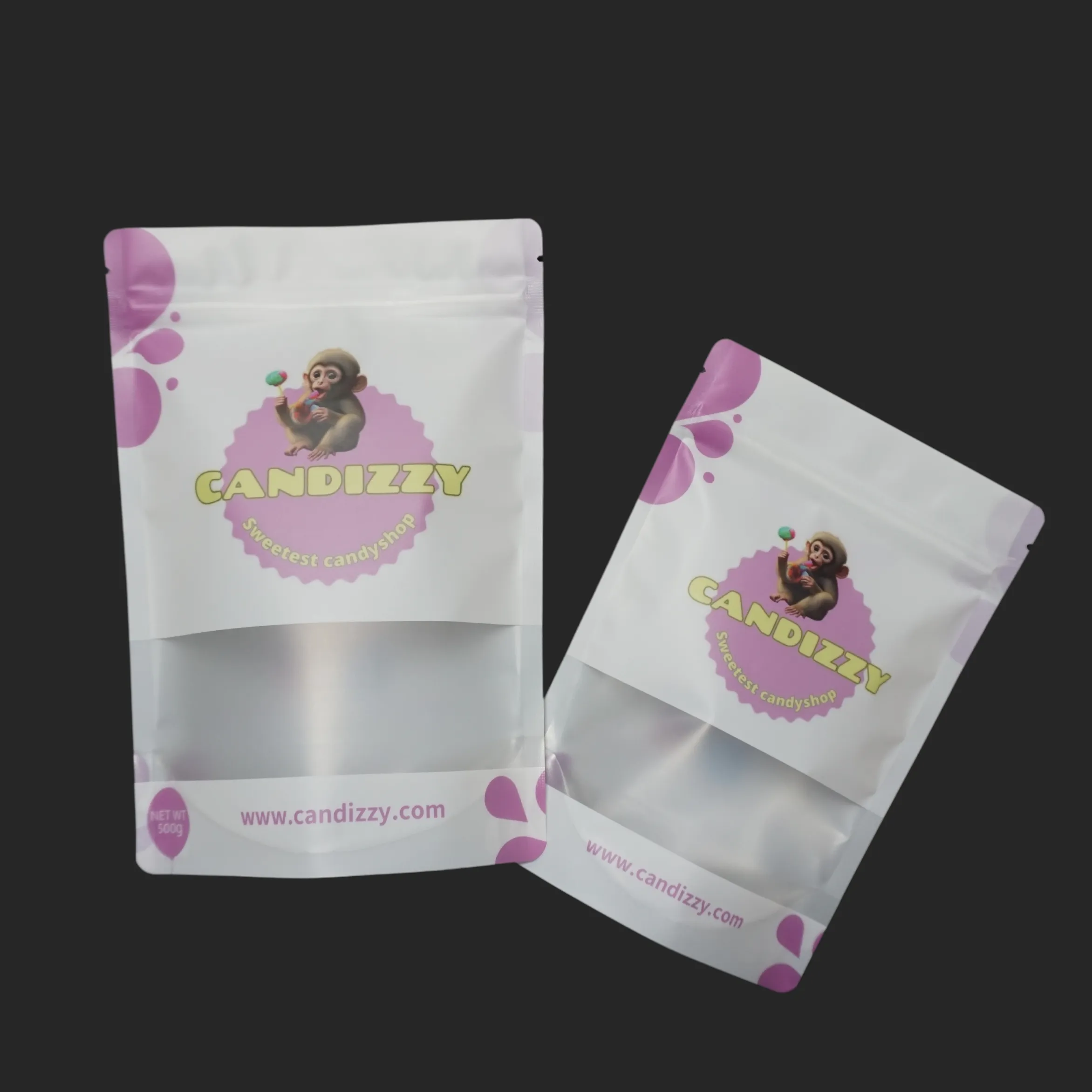 Kustom dicetak tahan bau kopi ziplock berdiri kantong 1g 3.5g 7g makanan gummies dapat dimakan kemasan makanan mylar tas dengan jendela