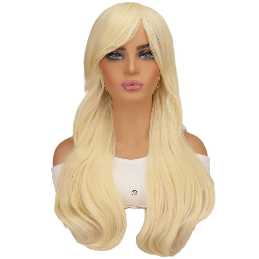 Peluca sintética Rubia Barbie Peluca Película Barbie Rubio claro Cosplay Pelo falso Micro rizos Peluca de pelo largo Barbie