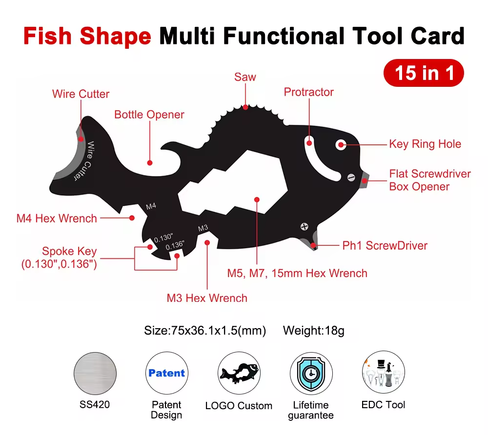 Outil de carte en forme de poisson 15 en 1