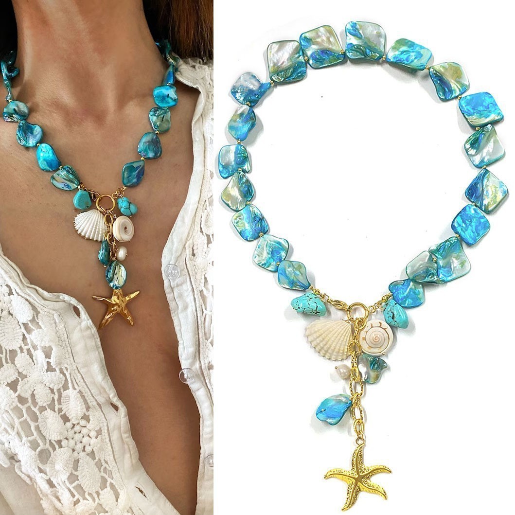 Collier bleu style étoile de mer 45 + 5cm