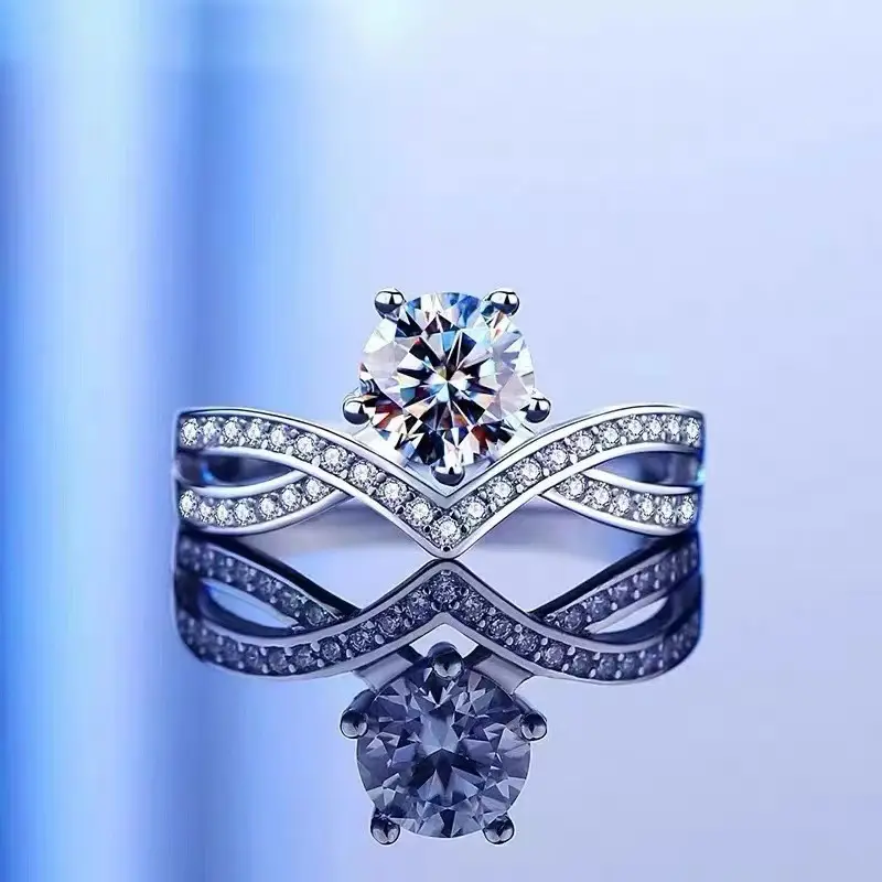 Neuer S925 Silber klassischer ein Karat weißer Diamantring Damen Moissan ite Ehering