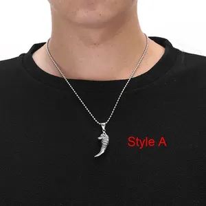 Cổ Phiếu Sẵn Sàng Không Làm xỉn Ý Nghĩa Thép Không Gỉ Wolf Răng Mặt Dây Chuyền Vòng Cổ Cho Nam Giới - Product Image 4