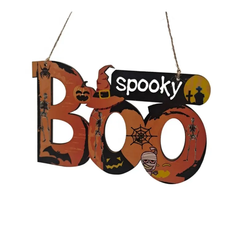 Cadılar bayramı ahşap BOO Spooky duvar asılı dekorasyon plak süsleme