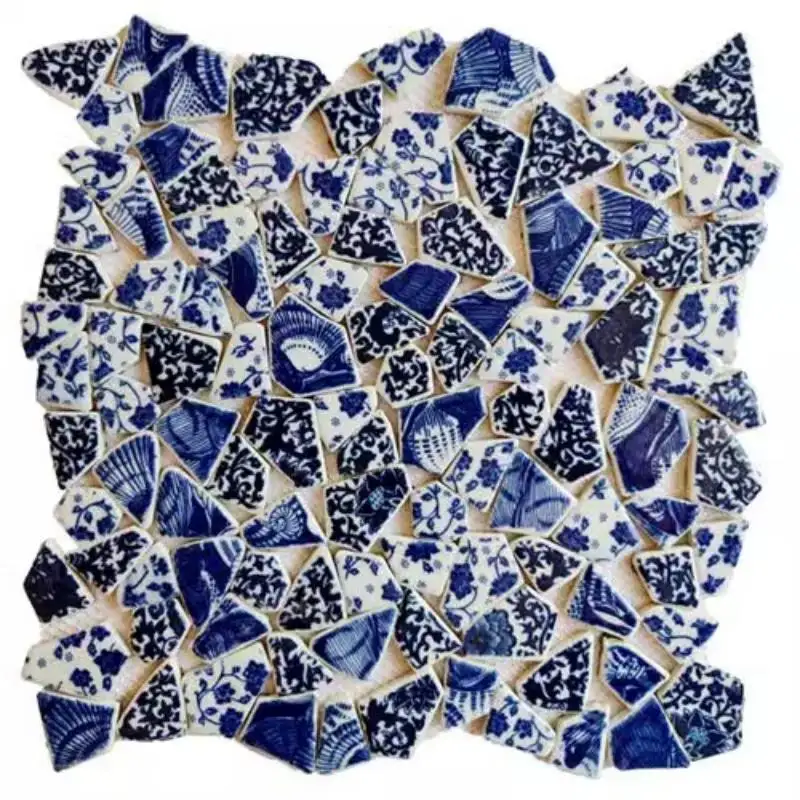 Foshan fornitore tinta unita di colore blu irregolare ceramica decorare piastrelle a mosaico per parco piscina parete decorazione pavimento