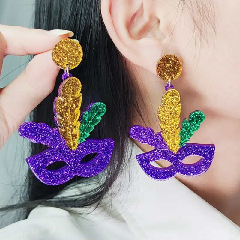 Nouveau imprimé père noël cerf étoile masque tasse couronne pendentif boucles d'oreilles mignon coloré multistyle acrylique boucles d'oreilles pour la fête de pâques Je