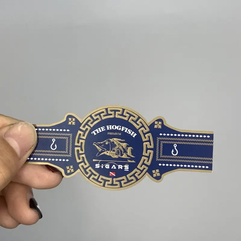 Custom High Quality Cigar Brand Name Label Gold Stamping Embossed Cigar Band Label Die Cut Private Cigar Ring
