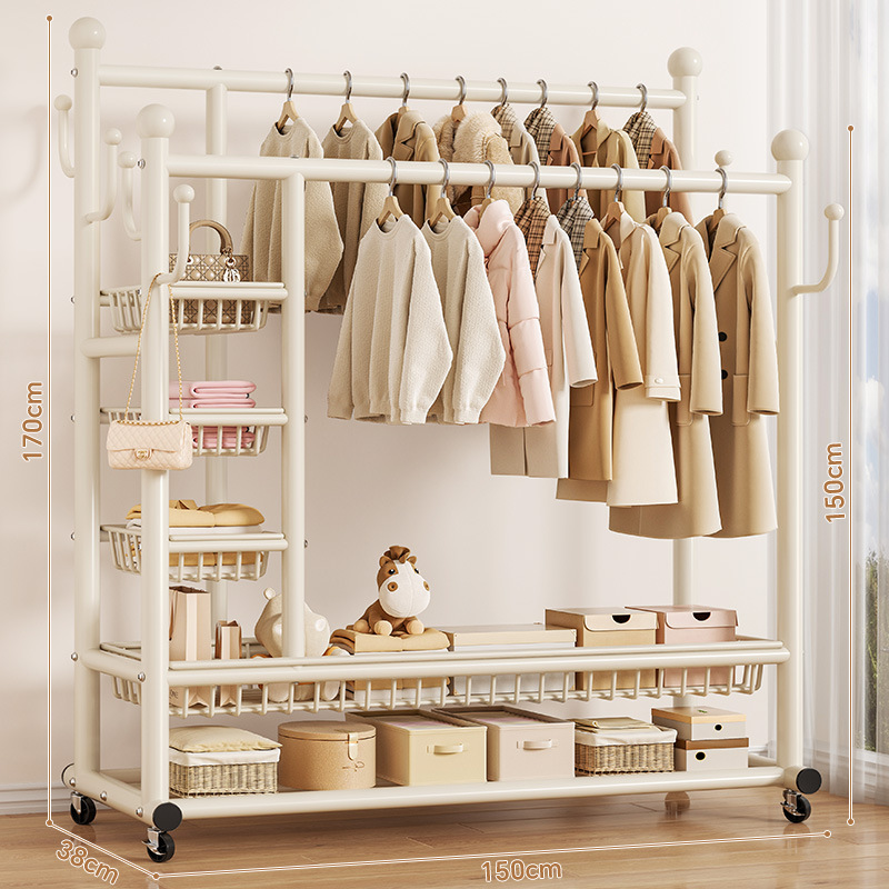 blanc crème-150 cm-double tige-maille latérale à trois niveaux de grande capacité