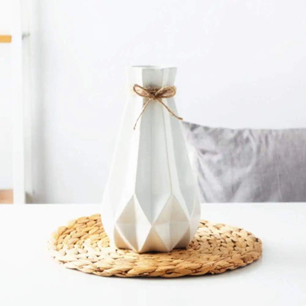 Bắc Âu Origami bình với cây gai dầu Dây chất liệu gốm hình dạng kim cương phong cách mộc mạc bình bảng cách sử dụng nhà hàng