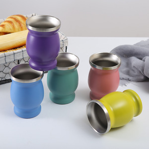304ステンレスダブルデッキ8 Oz Mate Teacupアルゼンチンカラバッシュタイプビバレッジコーヒーサーモスカップ