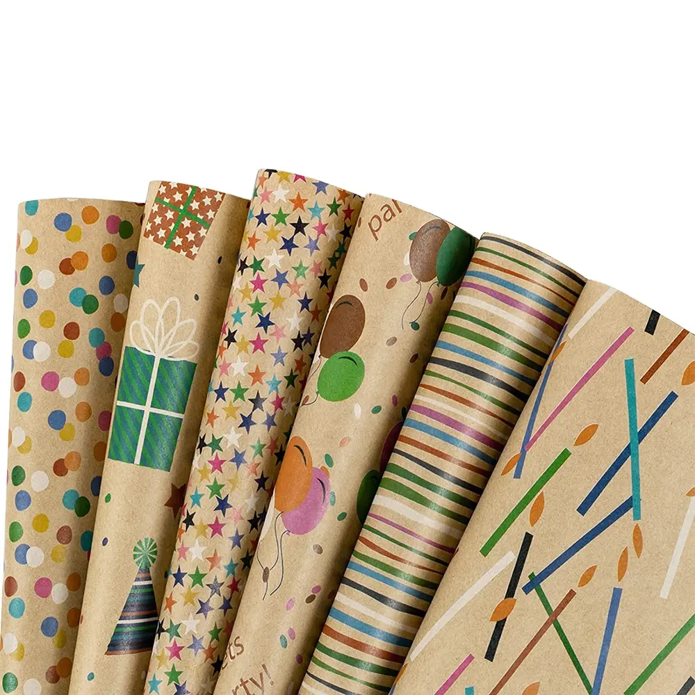Rollos de papel para envolver regalos de Navidad, bonito diseño personalizado, venta al por mayor