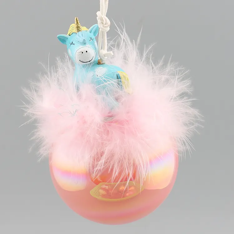 Adornos de bolas de cristal de iridiscencia personalizados, bolas de cristal de Navidad con juguete de Animal, adornos colgantes de árbol de Navidad a granel