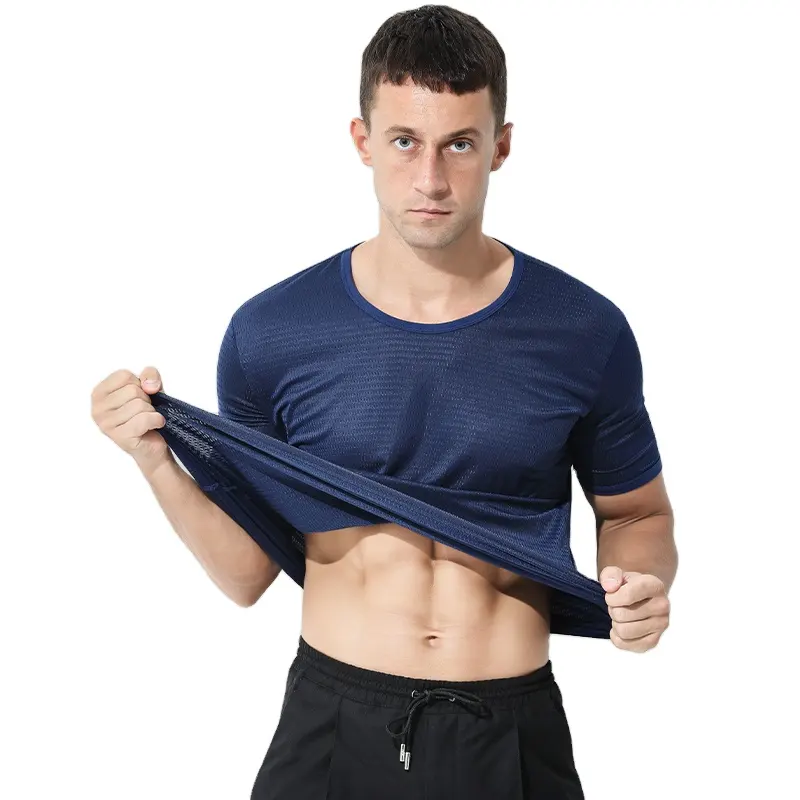 Camicie personalizzate all'ingrosso per gli uomini senza cuciture sottili o-collo canotta da uomo antisudore canottiera standard vestibilità da uomo sport t-shirt