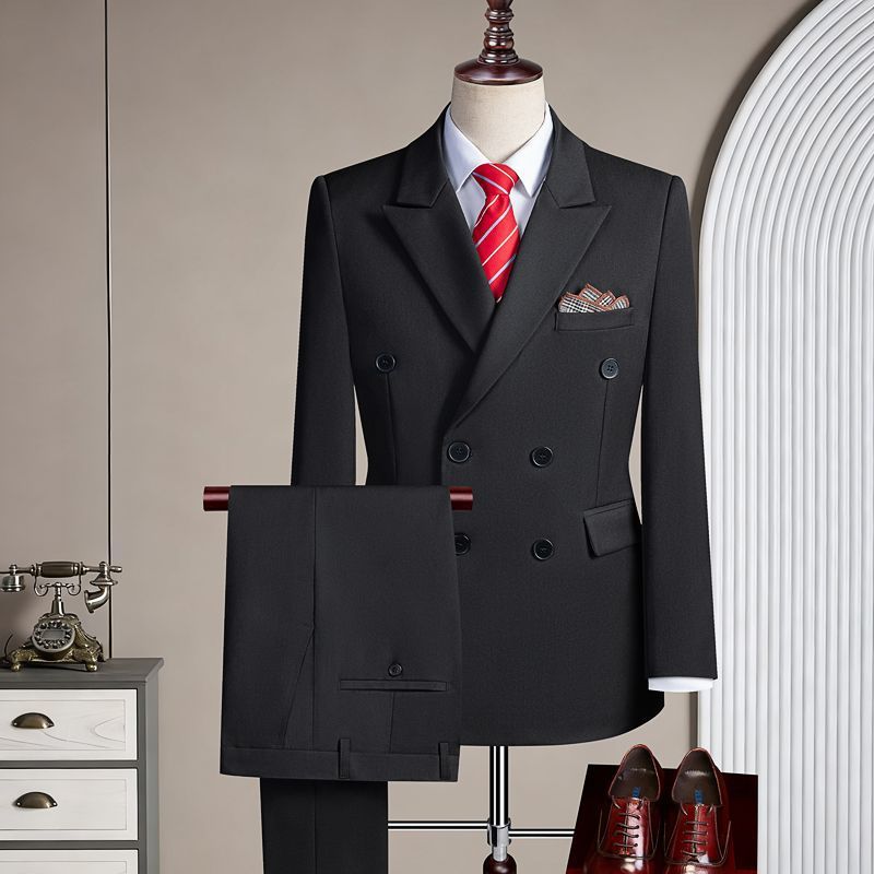 Black double-breasted two-piece suit-suit trousers