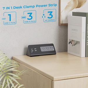 带PD20W USB C 6.56ft英尺扁平插头延长线桌面边缘电源插座的美国台式线夹电源板 - Product Image 3
