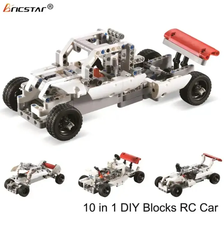 Bricstar niños varios estilos DIY montar juguete educativo RC coche de carreras DIY, 10 en 1 coche de bloques de construcción DIY