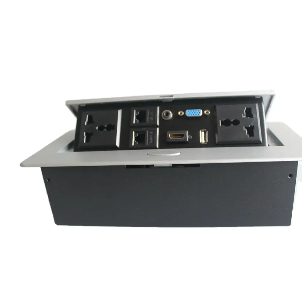 استخدام طاولة مؤتمرات من الألومنيوم غطاء طاقة منبثق مخفي صندوق مقبس سطح المكتب مع مقبس شحن USB مزدوج