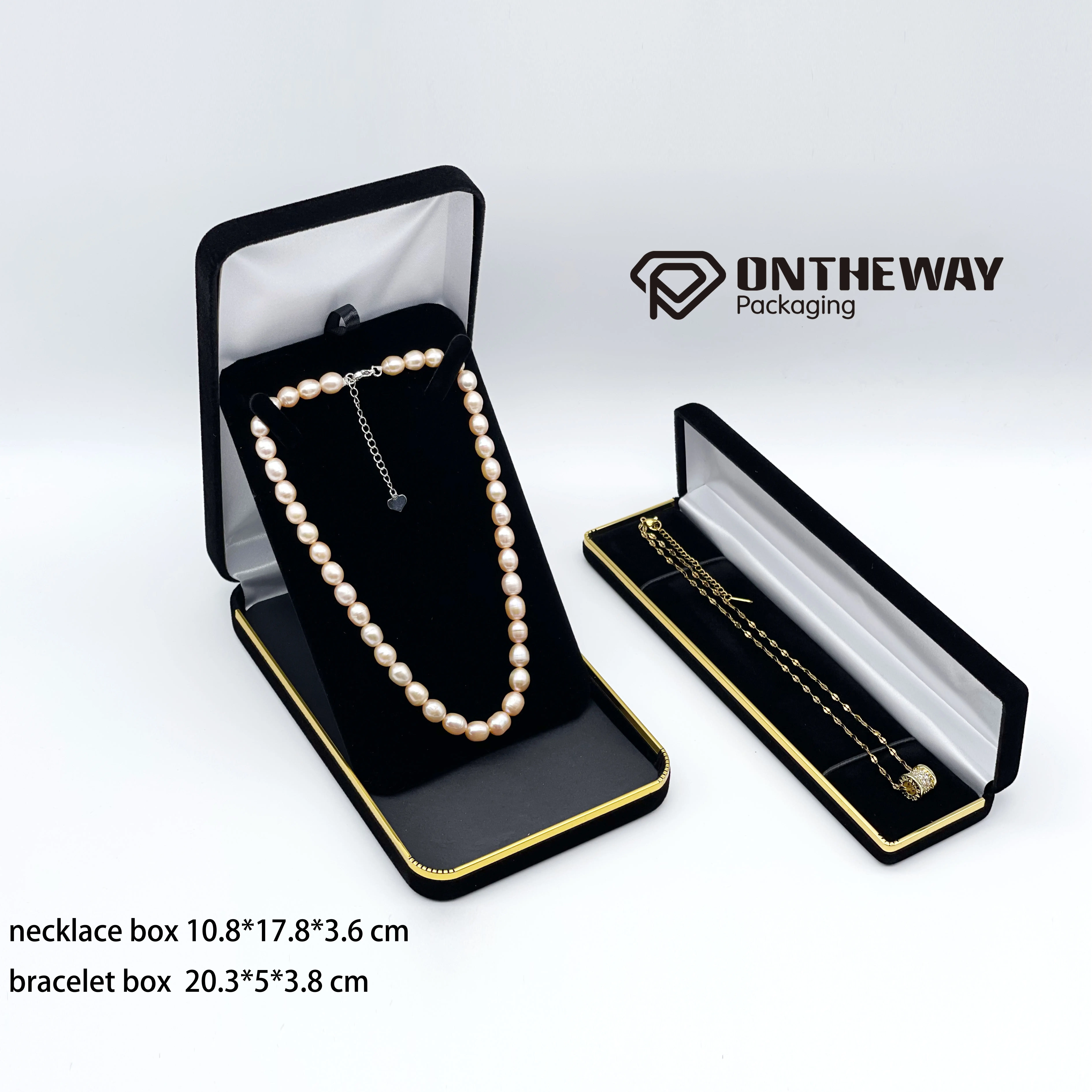 Commercio all'ingrosso Eco Luxury Fancy custom Black velvet jewelry box collana orecchino confezione regalo portagioie