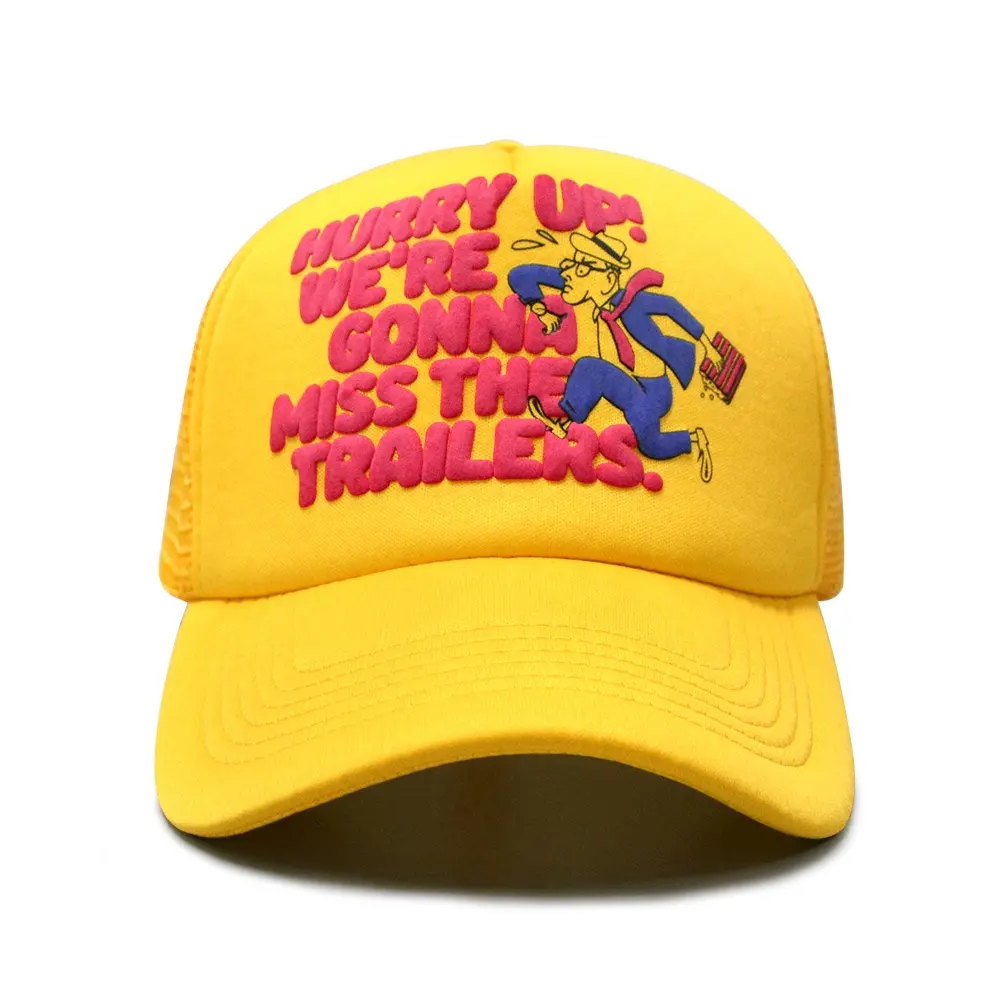 Promotion Foam Trucker Hats Blank Custom 5 panel Velvet Trucker Hats With Puff Printed Logo Sun Shade Mesh Snapback Caps