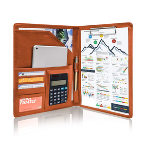 Carpeta de cuero PU A4 para documentos, carpeta de portafolio de cuero PU con calculadora - Product Image 3