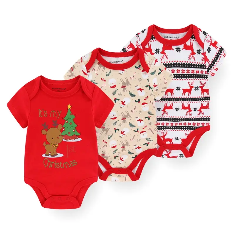 3 pz/lotto body neonato con stampa in cotone stile natalizio per vestiti pagliaccetto per neonati set regalo sleeper per neonati