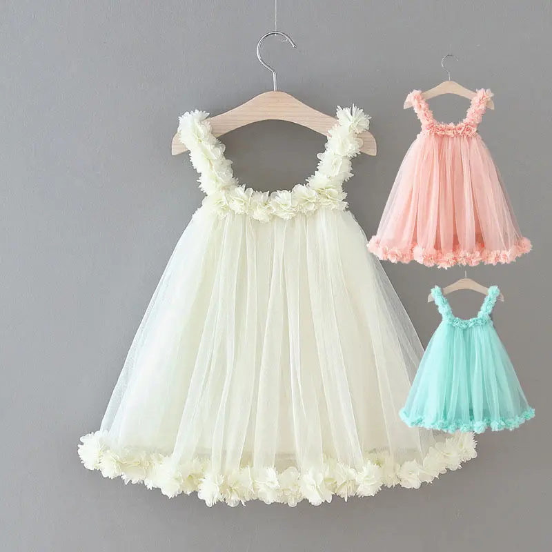 Off-Ombro algodão tule elegante rosa branco azul criança bebê verão fantasia vestido design menina vestido 2-12 roupas para crianças