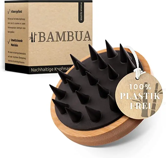 Masseur de cuir chevelu en bambou avec logo personnalisé de haute qualité Lavage manuel des cheveux en bois en silicone Démêlant Spa Shampooing Brosse de douche
