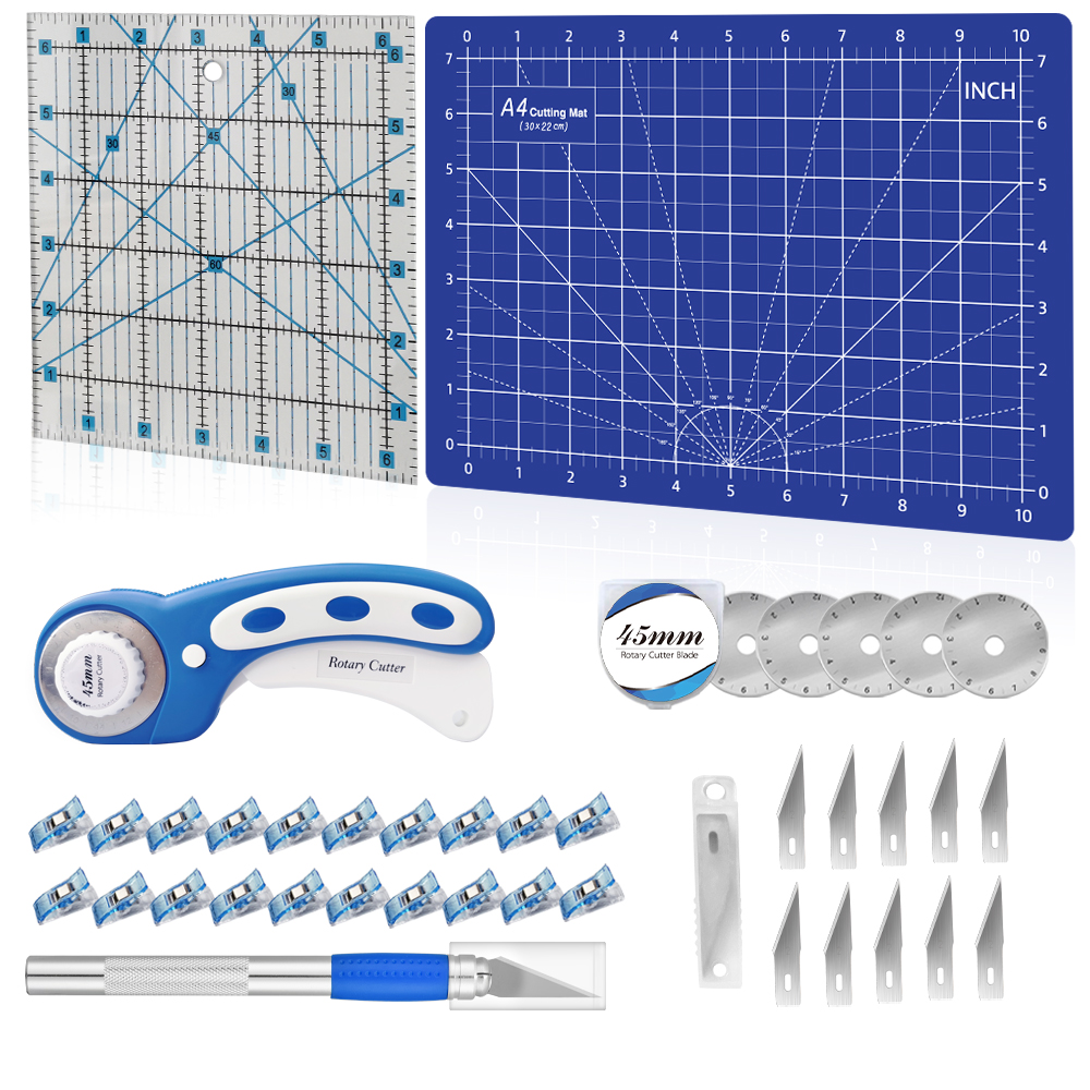 Ensemble de tapis de découpe bleu A4 et cutter rotatif