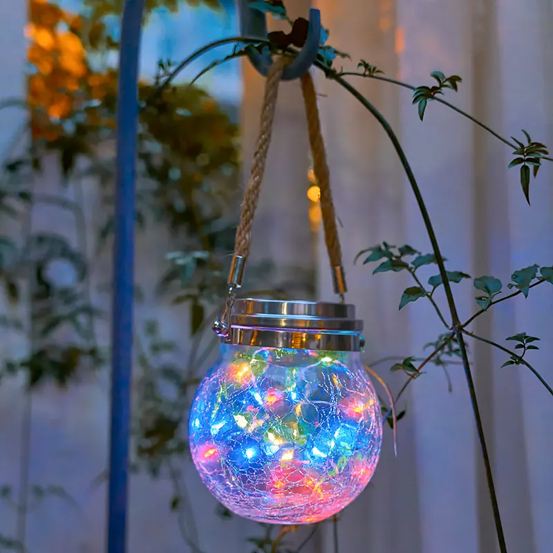 Водонепроницаемый уличный Рождественский Свадебный подвесной декоративный фонарь подвесная банка для сада на солнечной батарее светодиодный растрескавшийся стеклянный шар
