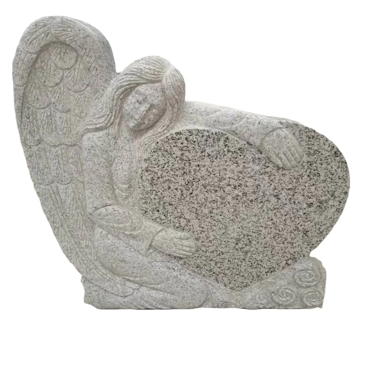 Pierre tombale de statue d'ange en granit gris