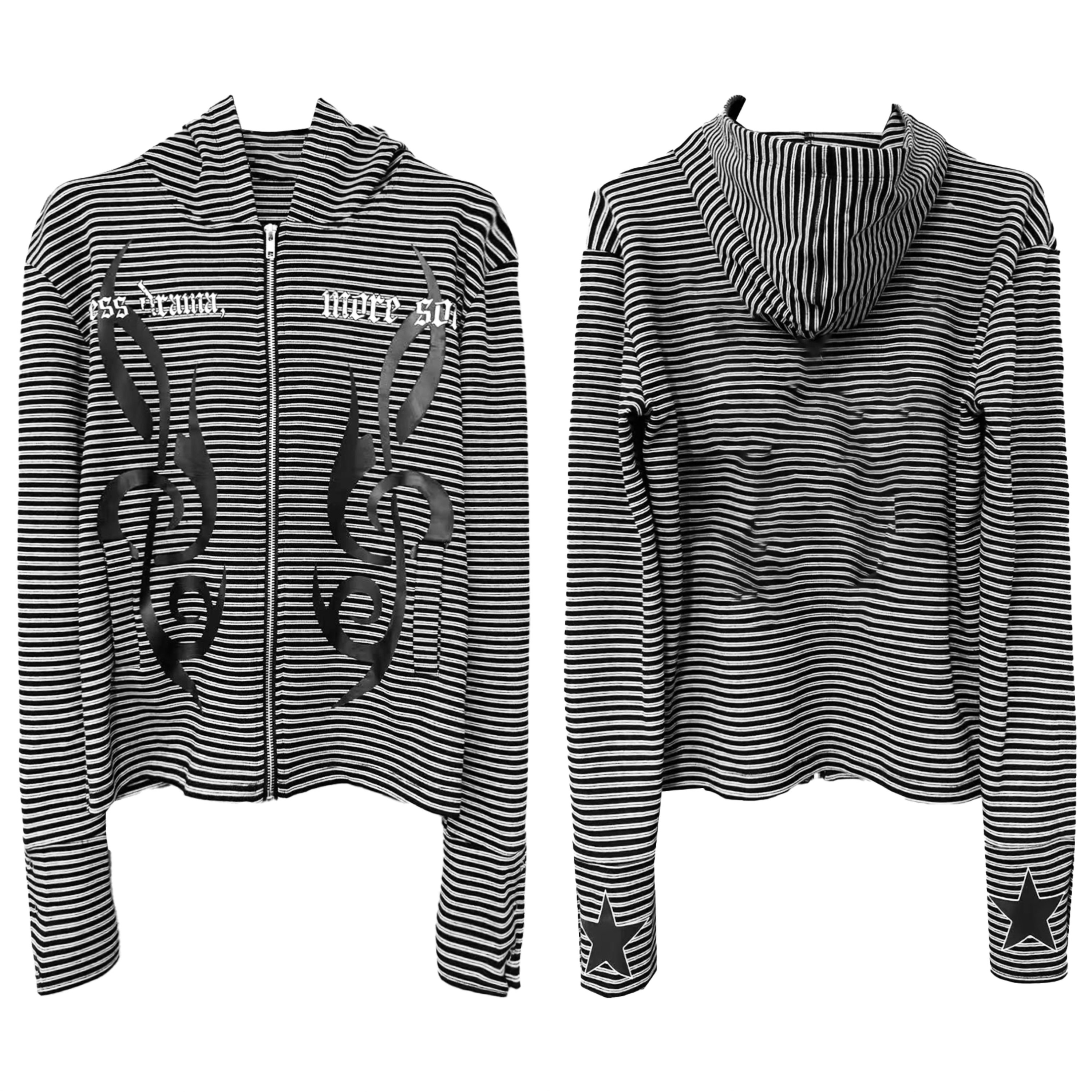 Black-and-white striped totem gothic hooded cardigan