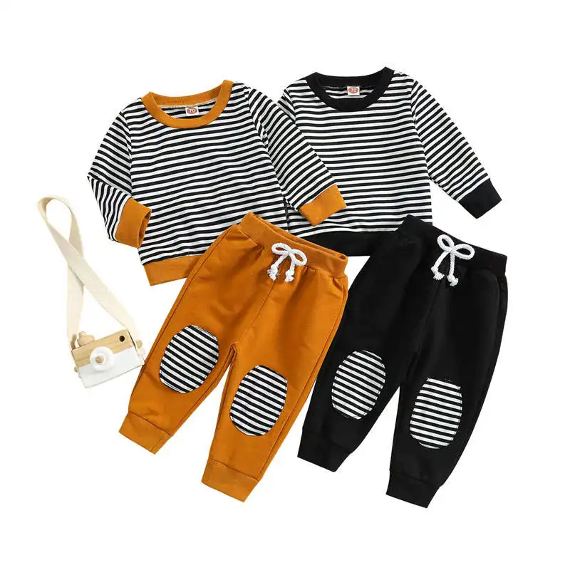 Fashion Boutique Boys Clothing Sets Custom Stripes with Solid Colors Fashion Loose 0-16 Years Old Children 2 Piece Sets