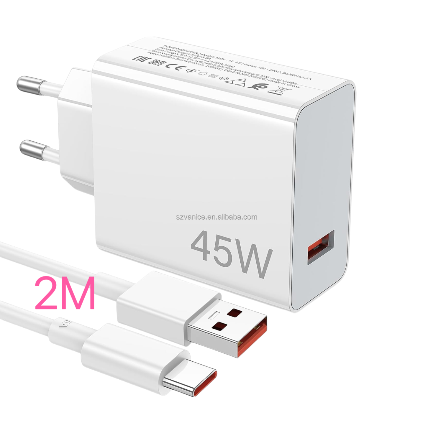 Cargador 45W+Cable 2M Blanco