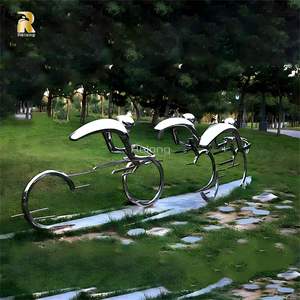 Reslong hiện đại Thiết kế trừu tượng thép không gỉ đi xe đạp điêu khắc tượng cho thể thao ngoài trời thành phố trang trí vuông - Product Image 4