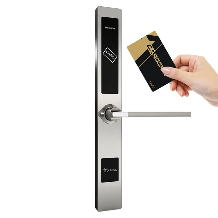 Fábrica de aluminio tarjeta cerradura de puerta Rf tarjeta electrónica de la manija de la puerta de la cerradura inteligente RFID cerradura de puerta del Hotel el precio del sistema