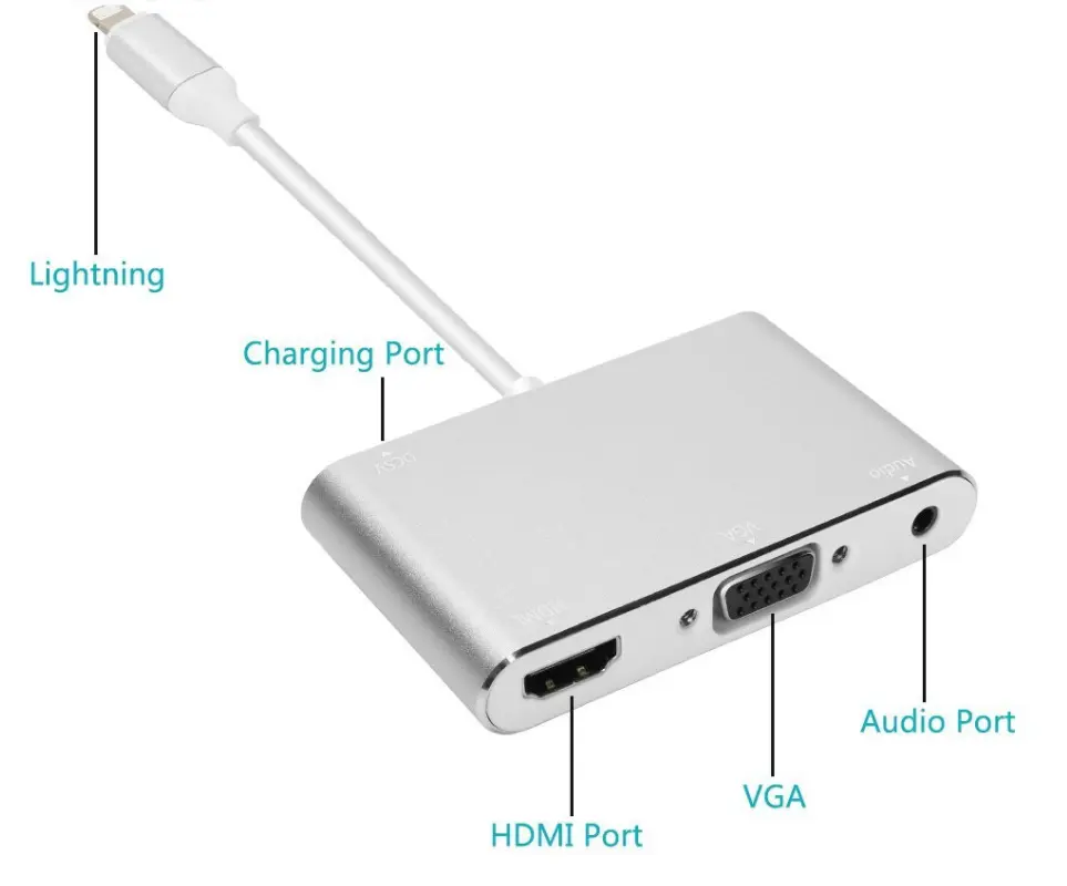 2024 Drop-shipping-Fabrik-Großhandel Lightning zu HDMI-kompatibler VGA-Adapter Audio AV Mehrfacher Digitaler Verbinder