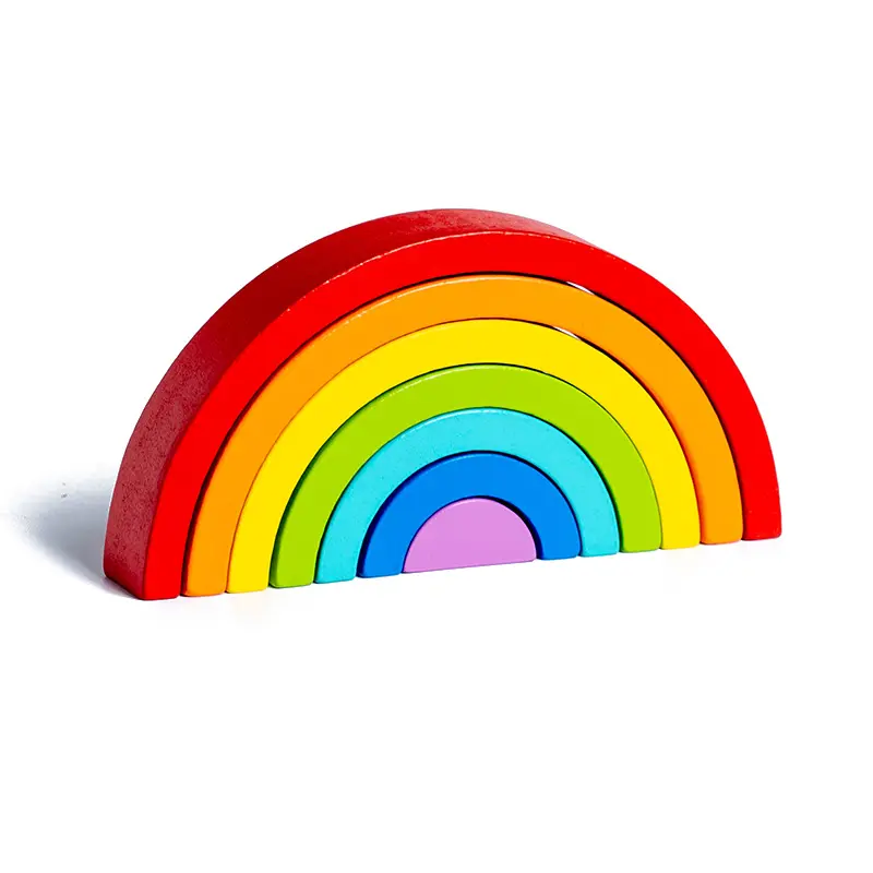 2023 vendite calde arcobaleno in legno impilabile gioco apprendimento giocattolo geometria blocchi giocattoli educativi