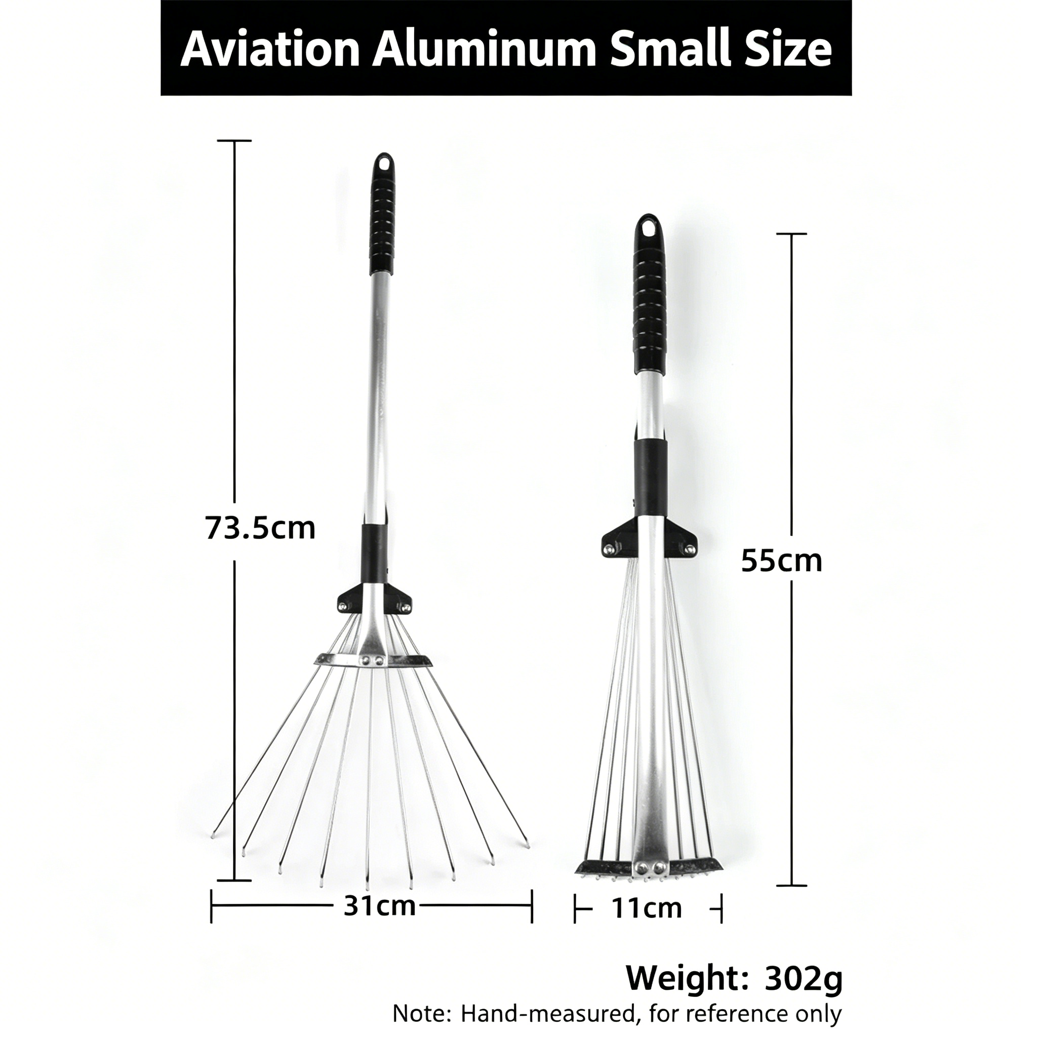 Râteau télescopique à 9 dents en acier inoxydable, grande tête, 55-73 cm