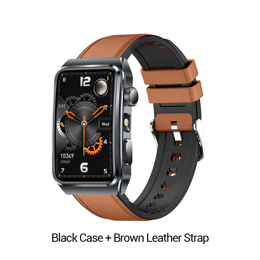 Boîtier noir + bracelet en cuir marron