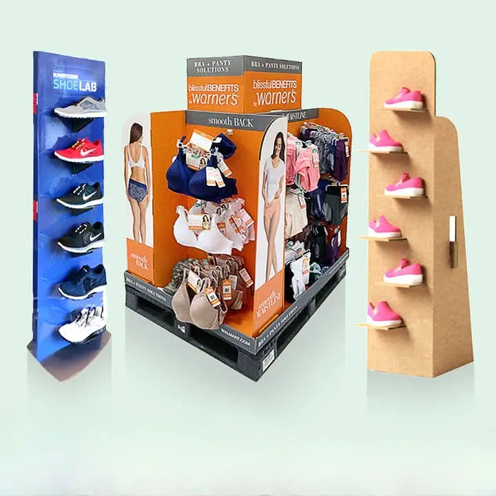 Holidaypac papier détail comptoir étagère comptoir carton présentoir chapeau magasin de vêtements chaussure t-shirt chaussette présentoirs