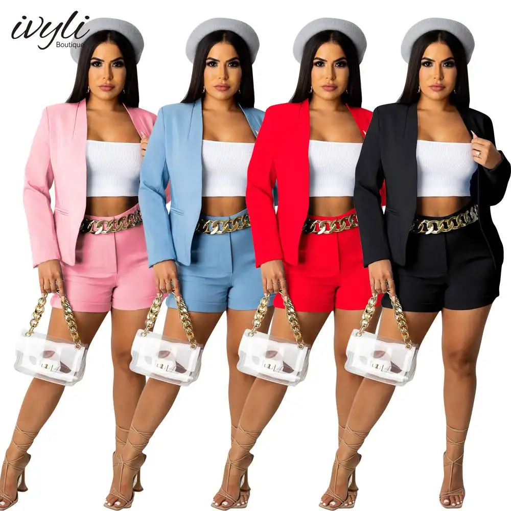 Casaco feminino de manga longa, conjunto com blazer e terno, duas peças, blazer feminino