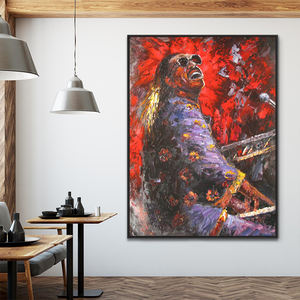 لوحة فنية جدارية بشكل امرأة مرسومة باليد على قماش الأكريليك على شكل آلة موسيقية تناسب غرفة المعيشة - Product Image 6