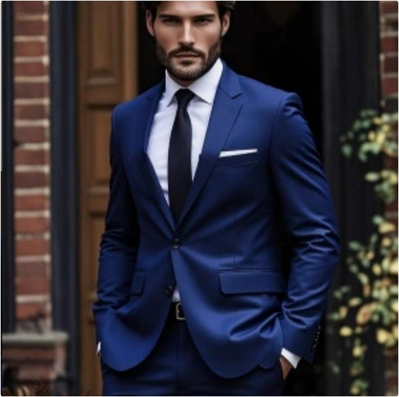 Sapphire-blue suit and trousers