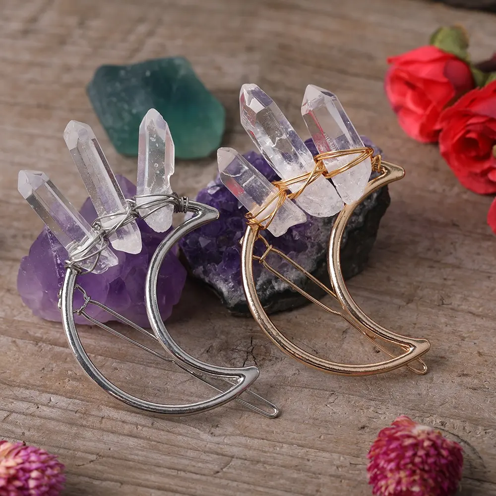 Natural Crystal Point Beads Wire Wrapped Hair Bobby Pin
