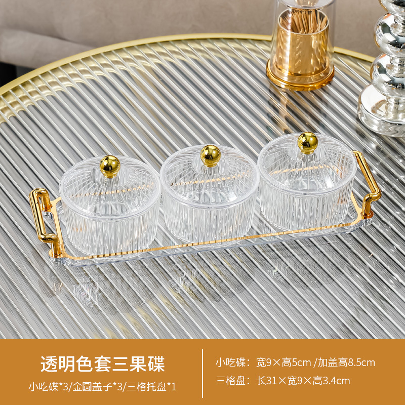 Transparent round three-compartment tray with lid PS