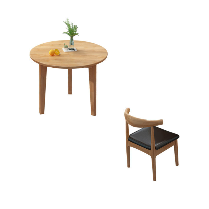 Table ronde de 80 cm avec 4 chaises en forme de corne (couleur bois naturel)