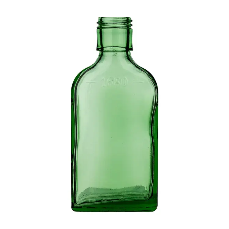 Оптовая продажа с фабрики, бренд UPC, высокое качество, пустая зеленая плоская бутылка 125 мл для вина, для виски, водки, маленькая стеклянная бутылка