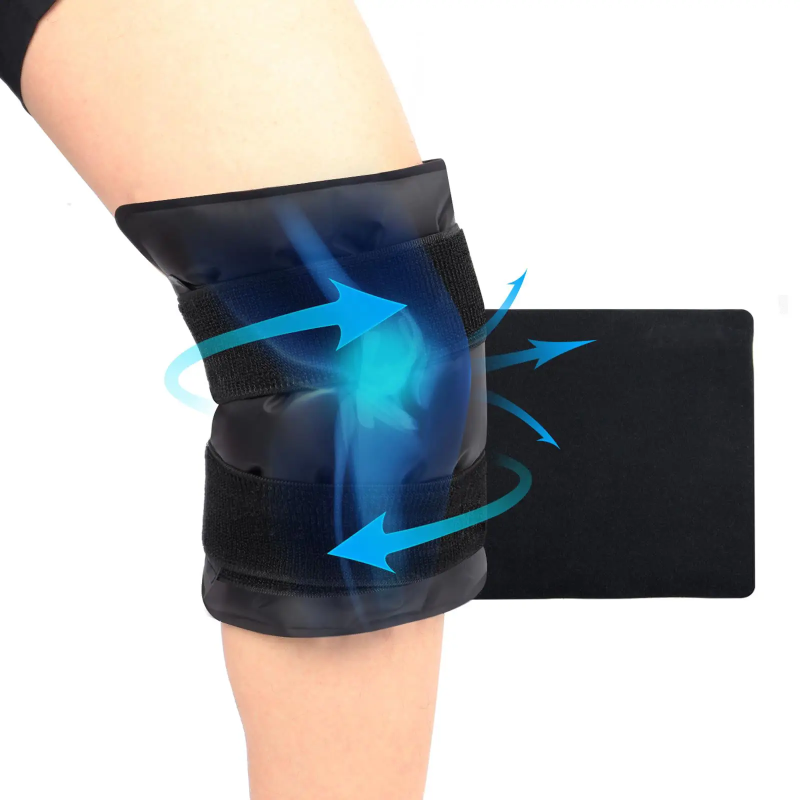 큰 무릎 보호대 아이스 백으로 무릎 주위의 통증을 완화시킬 수 있습니다. 재사용 가능한 핫 및 콜드 트리트먼트 젤 패드