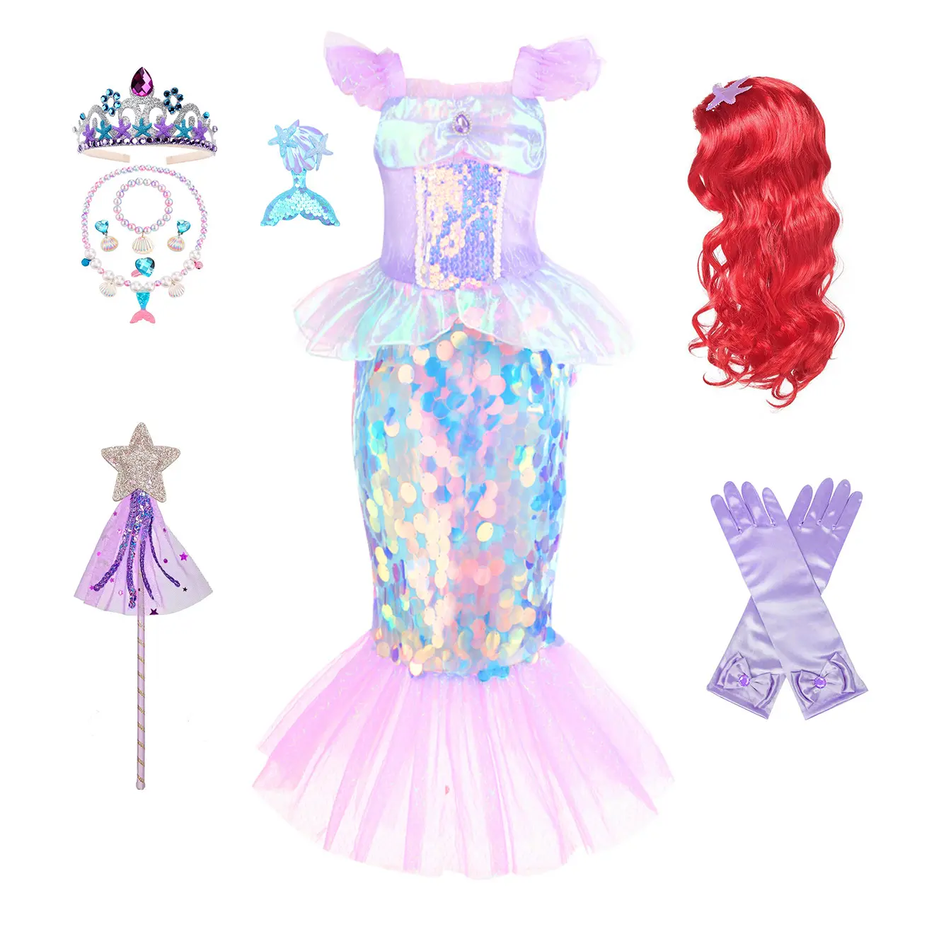 Halloween Cosplay Pailletten kleine Meerjungfrau Abend elegantes Kleid Ariel Kleidung Kleider Kinder ausgefallenes Kleid Karneval Kostüme