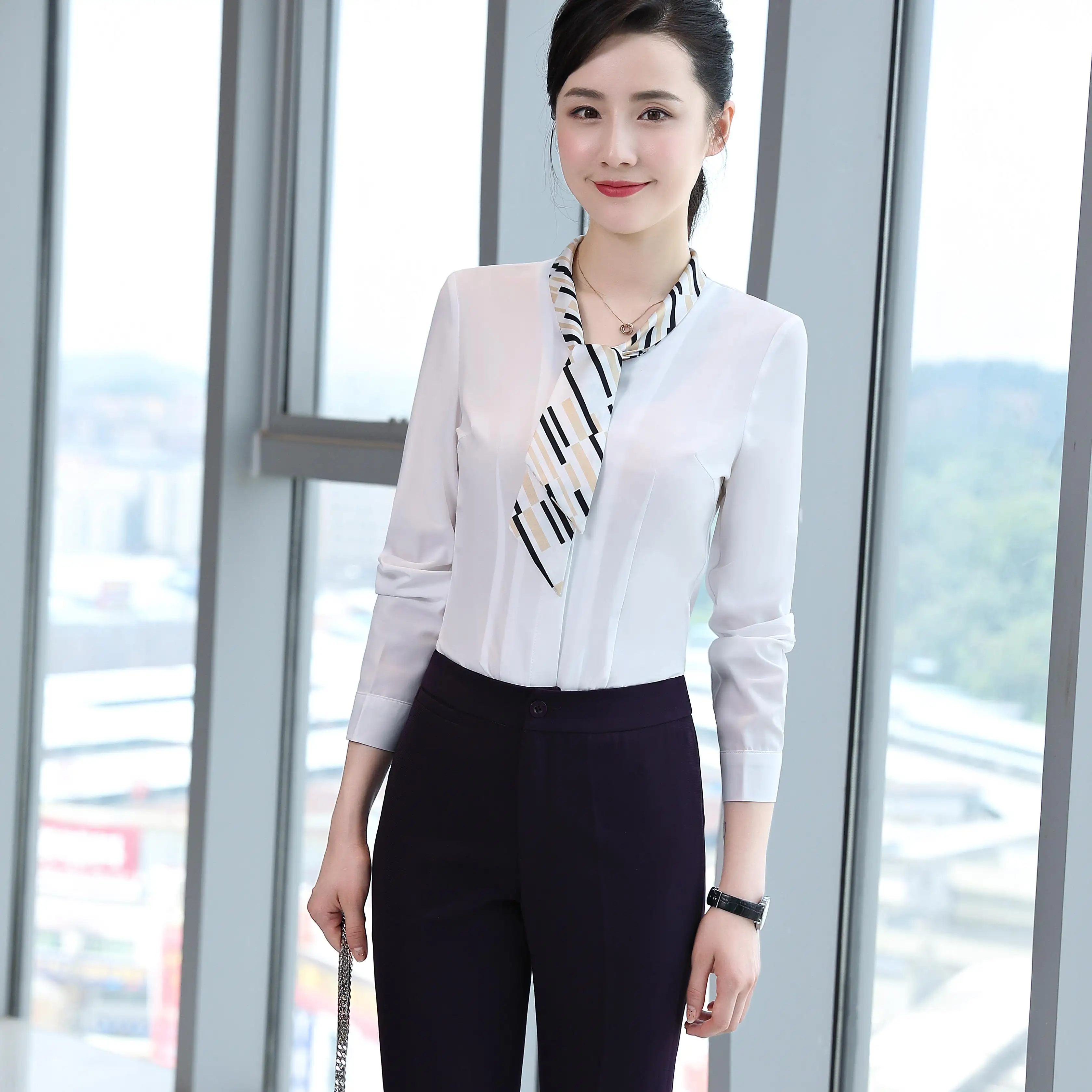 60% cotton 40% polyester cool wholesale price OEM ODM work uniform formal office modest blouses & shirts