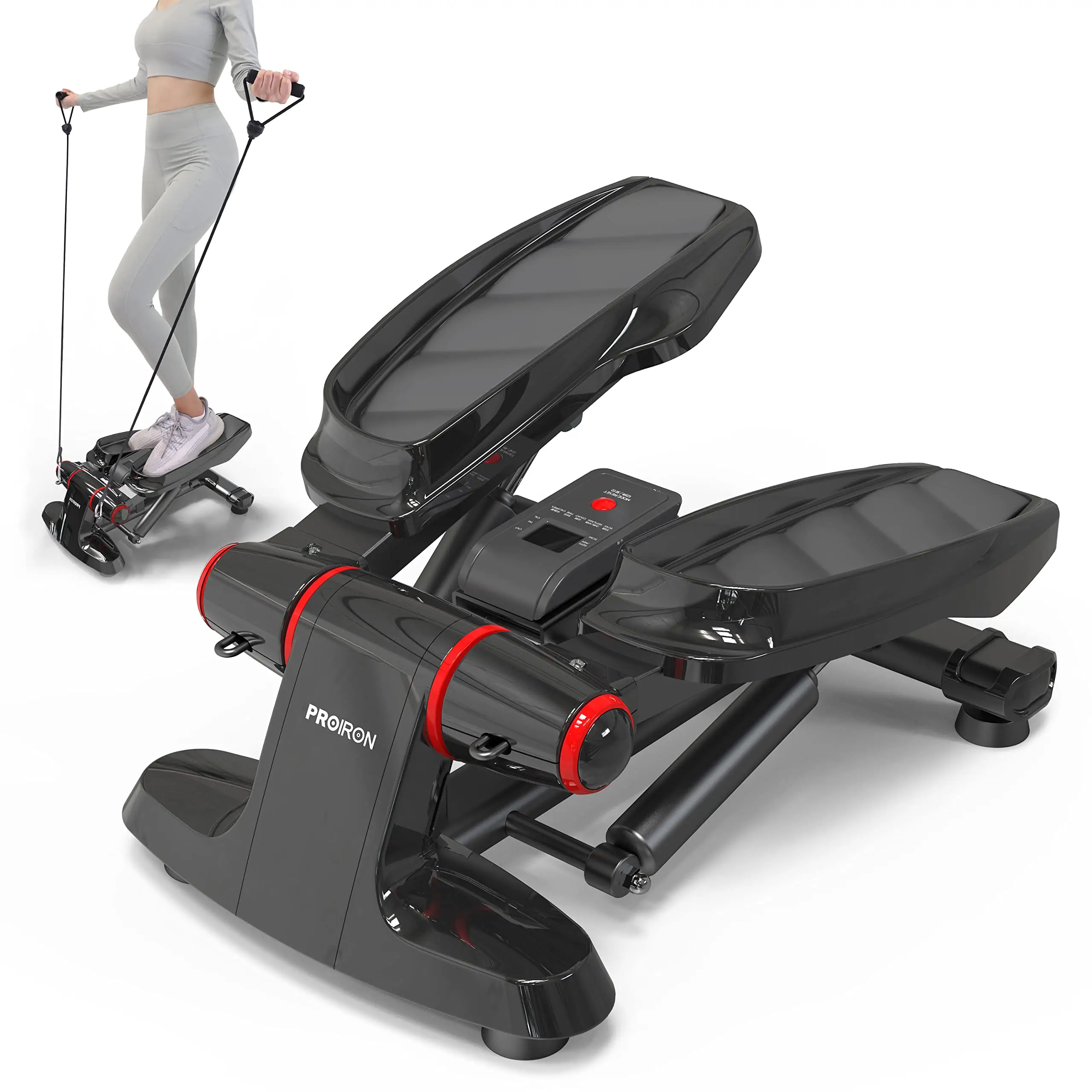 Mini máquina de ejercicios híbrida para adelgazar, máquina de ejercicios de adelgazamiento, paso a paso, elíptica, para perder peso, con bandas de resistencia, color negro, uso doméstico personalizado